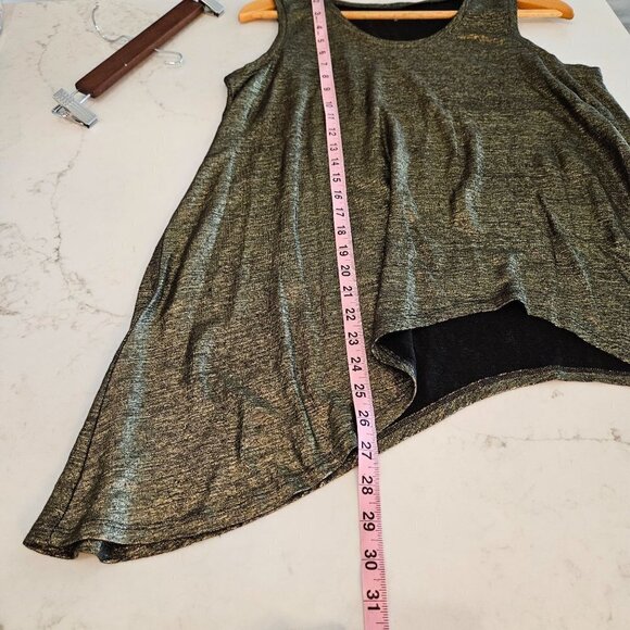 EILEEN Fisher Gold Knit Metallic Party Top Asymmetric Small Mob Wife - Picture 8 of 8